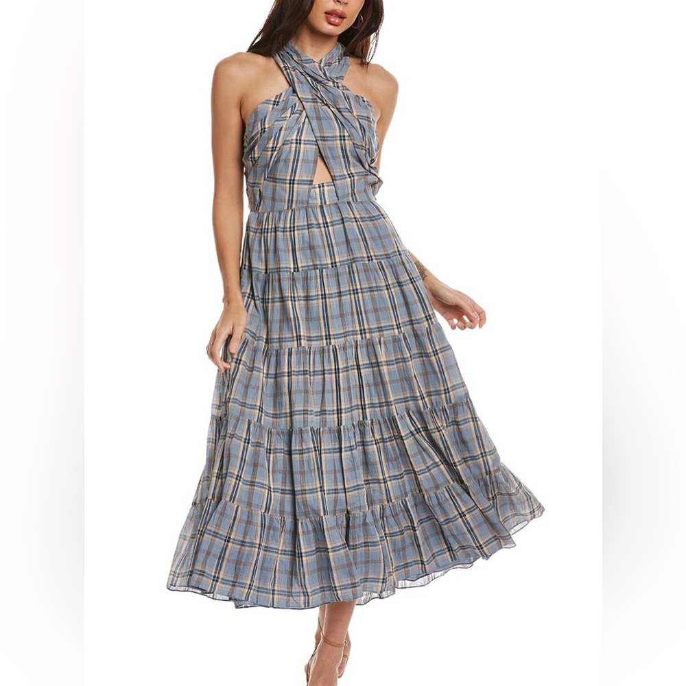 Plaid Halter Neck Maxi Dress